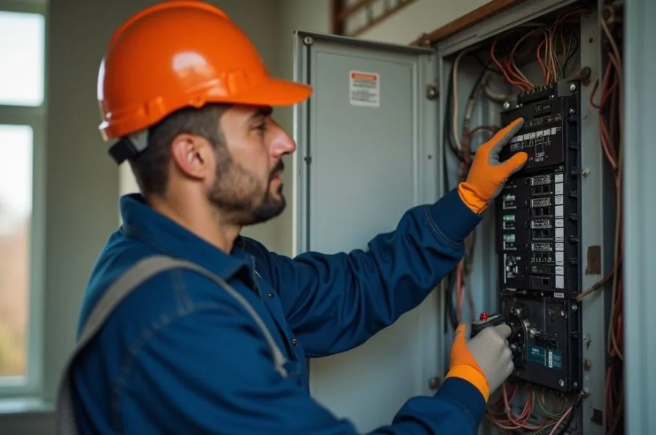 emergency electrician repairing a circuit box