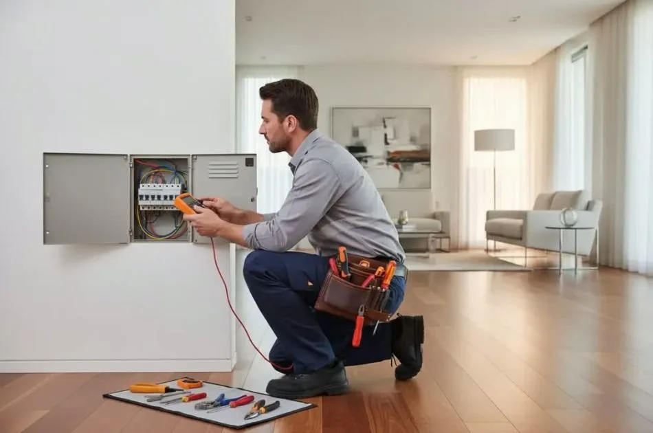 emergency electrician checking the breaker box