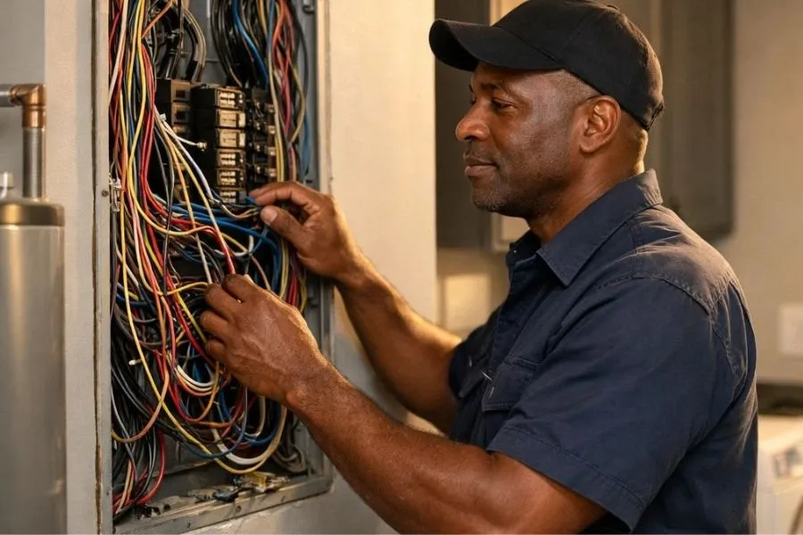 electrical contractors in reading looking at the panel