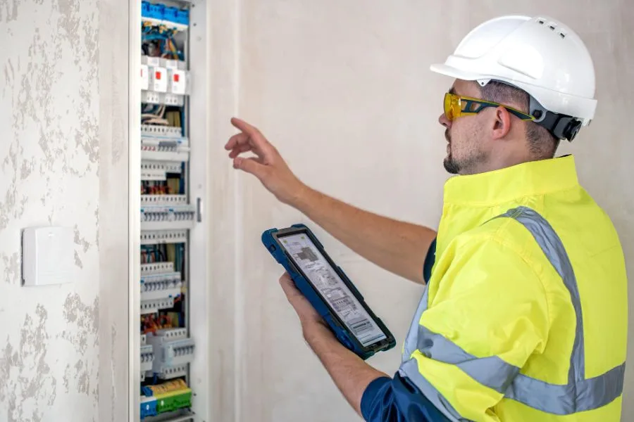 emergency electrician checking breaker box in marlow